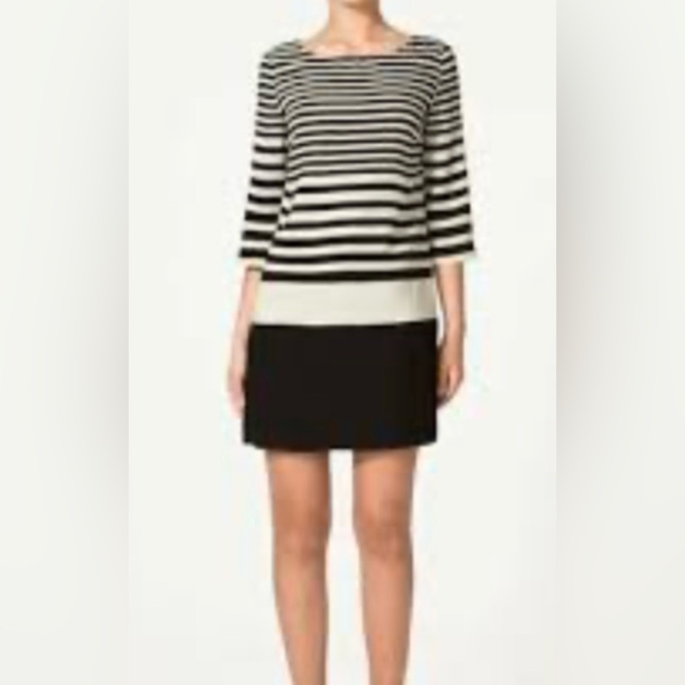 Zara Dress Striped Black White Shift 3/4 Sleeve Short Mini dress relaxed fit